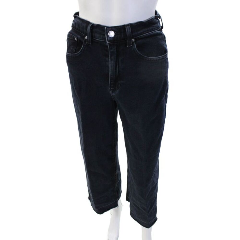 Le Jean Women Cropped Mom Jeans Black Denim Button Size 26